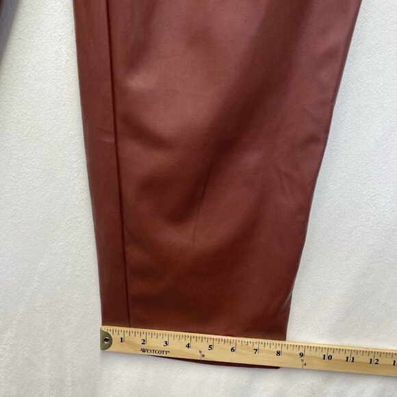 WHO WHAT WEAR Faux Leather High-Rise Straight Leg Trouser Pants Women Sz 6 Brown - Picture 9 of 14